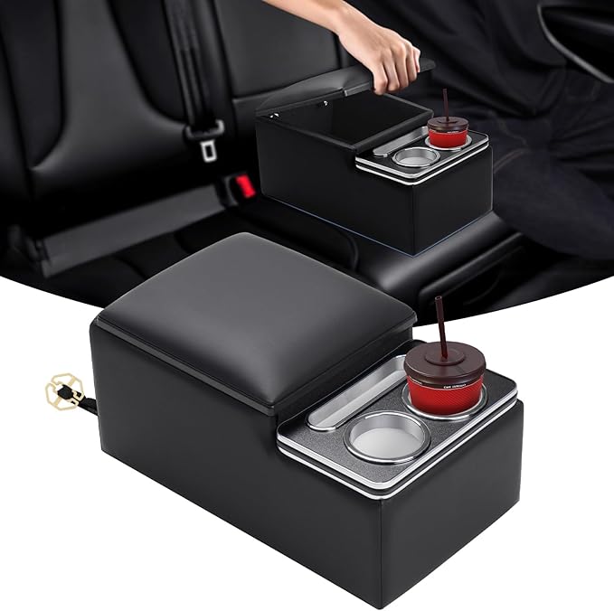 Upgraded Bench Seat Center Console with Extra Large Cup Holder & Phone Holder, Universal Car Armrest Storage Box Organizer for Truck & SUV & Van Automotive Central Console for Back Bench Seat