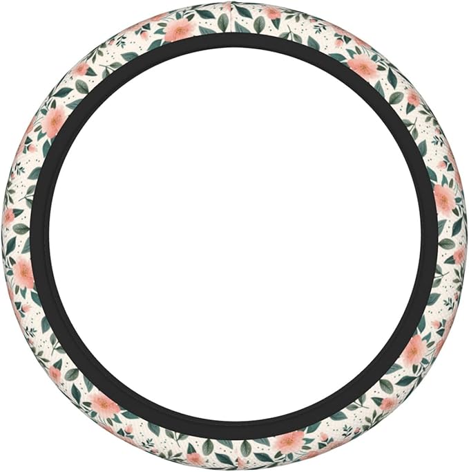 Pink Flowers Floral Steering Wheel Cover for Women Men Girls, Car Accessories Decor Thickened Anti-Slip Auto Steering Wheel Covers Protector Universal Fit 15 Inch for Cars, Truck, SUV