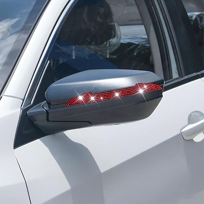 4 PCS Bling Rhinestone Car Door Handle Scratch Protector, Universal for All Cars, Vehicles, SUVs, Car Side Rearview Mirror, Car Door Edge Guard, Car Exterior Accessories for Women Men (Red)