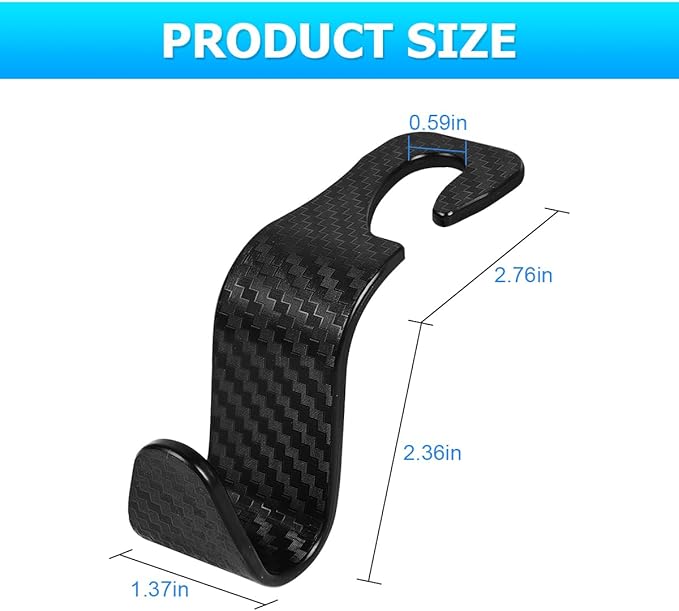 Car Back Seat Headrest Hooks, 4PCS Vehicle Backseat Storage Organizer Hanger, Multifunctional Auto Headrest Hidden Hook Universal for Handbag Purse Backpacks Bags(Carbon Fiber Black)
