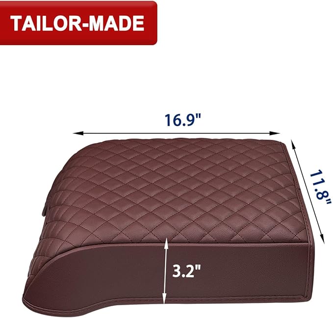KBH Center Console Armrest Cover for 2018-2020 Ford F150, 2017-2022 F250-F450, 2018-2024 Expedition, Bucket Seat, PU Leather Cushion Pad, Anti-Scratch, Dark Marsala Brown (Not for Other Years)