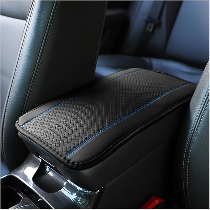 Armrest Pad for Car, PU Leather Auto Center Console Cushion Mat, Four Seasons Automotive Armrest Seat Box Cover, Universal Vehicle Interior Accessories for SUV, Truck, Van (Black/Blue)
