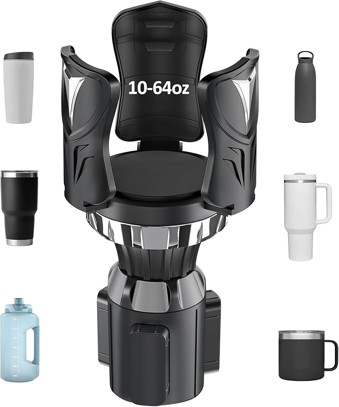 Cup Holder Expander Adapter - | Adjustable | Expandable Base for Car, Easkkty All Purpose Car Cupholder Extender with Rubber Fits Most 24/32//40oz Large Water Bottles & Mugs & Foods