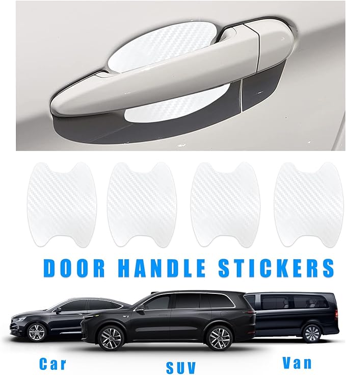 Ziciner 8 PCS Car Door Handle Sticker, Carbon Fiber Texture Auto Door Handle Protective Films, Anti-Scratches Door Side Handle Paint Guard, Universal Vehicle Accessories for Most Cars (White)