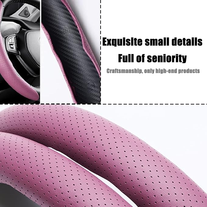LoyaForba Car Steering Wheel Cover, Universal 15 Inch Leather Segmented Auto Steering Wheel Protector, Anti-Slip and Soft Breathable, Car Interior Accessories for Most Vehicle, SUV, Truck (Pink)