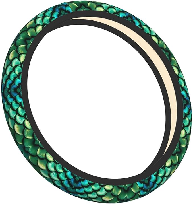 Neoprene Steering Wheel Cover Bright Green Pastel Mermaid Scales Car Steering Wheel Cover Universal Fit for Most Cars