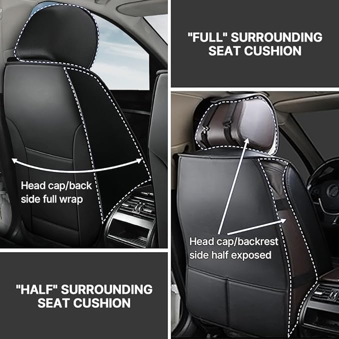 3DLEATHER 5-Seat Car Seat Cover for Toyota Tundra 2024, Car Interior Protector to Protect Car Seats from Damage (Full Black/Standard)