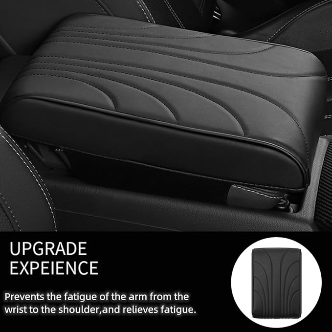 RAKSONIC Upgrade Car Console Armrest Pad,Car Armrest Cushion with Comfortable Memory Foam,Premium PU Leather Car Armrest Cover,Universal Car Center Console Pillow,Car Accessories(Black3)