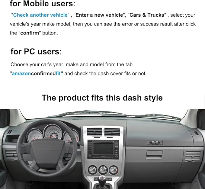 Dash Cover Mat Custom Fit for Dodge Caliber Without Speaker w/o Forward Collision Alert,Dashboard Pad Cap Carpet Protector K346 (Dark Gray)
