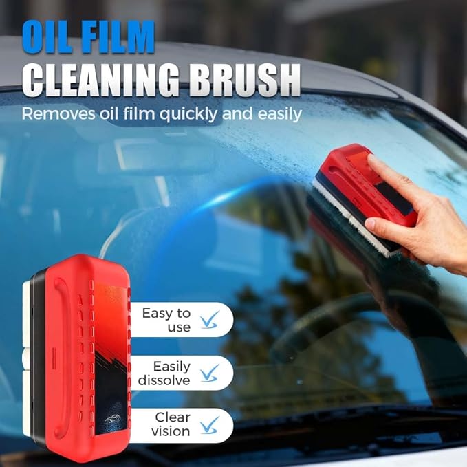 Automotive Oil Film Cleaning Brush, 2025 Upgraded Car Windshield Glass Cleaner for Car Windows, Glass Oil Film Remover Cleaning Board, Anti-Rain Fog, Improves Clarity (2 Set)