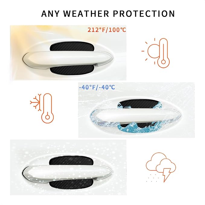 TANGSEN 4Pcs Universal 3D Carbon Fiber Texture Automotive Door Cup Handle Recess Paint Protector Cover Scratch Non-Marking Silicone Personalize Pad Sticker (Black, S)