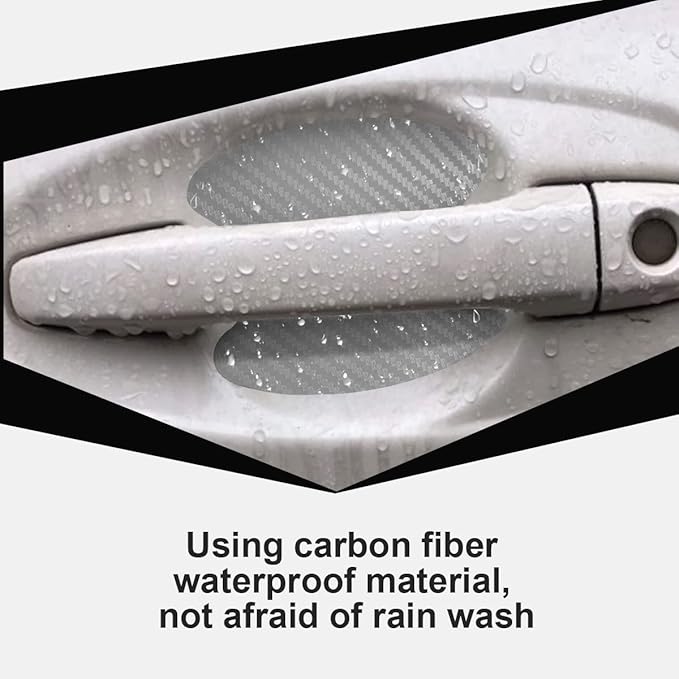 4PCS Car Door Handle Cup Stickers - Carbon Fiber Scratch Auto Door Protective Film, Non-Marking Bowl Protector - Universal for Most Cars, SUV, Van (Silver)