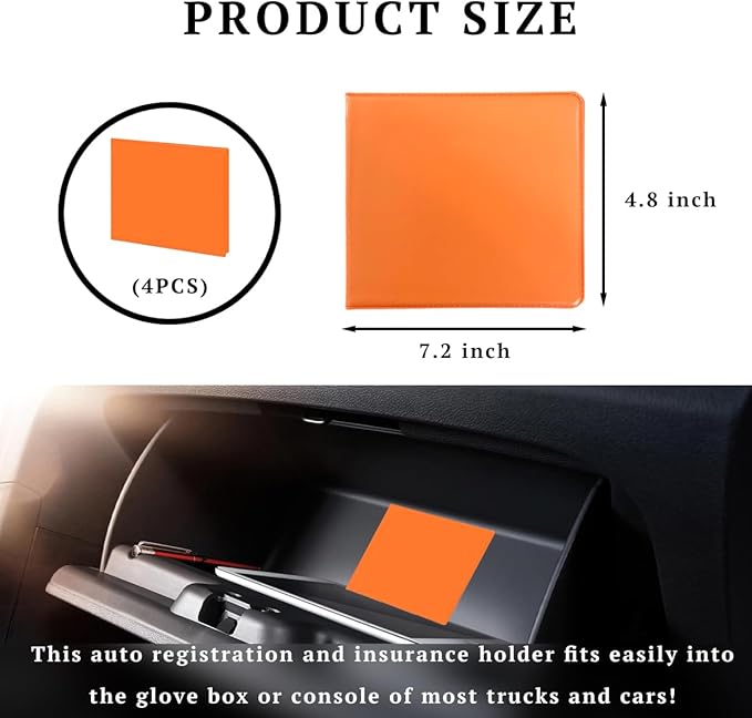 4 PCS Car Registration and Insurance Holder, 10.6''×4.8'' Essential Auto Card Glove Box Organizer with Closure, Vehicle Interior Accessories Perfect for Documents, Cards