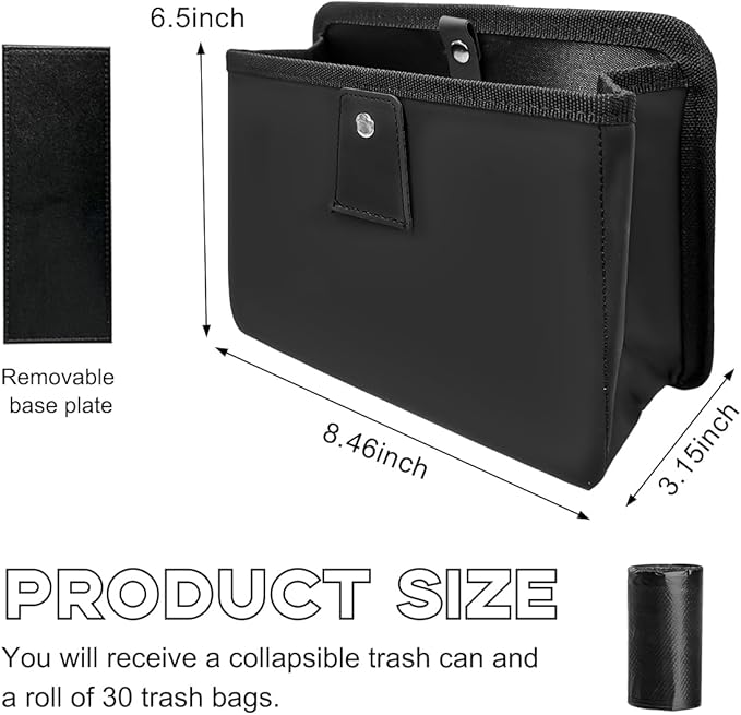 Car Trash Can, Foldable Waterproof Leather Car Garbage Organizer Holder, Automotive Mini Dustbin Container with One Roll Trash Bag, Universal Interior Car Accessories (Black, M)