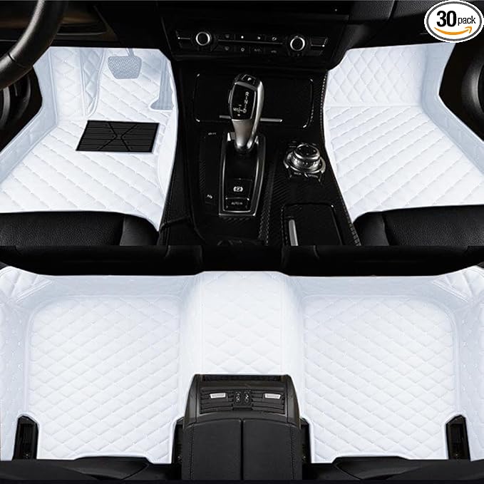 Custom Luxury Leather Car Floor Mats Upgrade Your Car's Interior All-Weather Protection for Cars, SUVs, Trucks Compatible with Automotive Floor Mats (White)