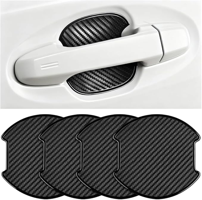4PCS Carbon Fiber Car Door Handle Cup Protector, 3D Anti-Scratch Vehicle Door Handle Bowl Protective Sticker, Waterproof Automotive Paint Guard Film, Universal for SUV RV Truck (3.93 x 3.89'')