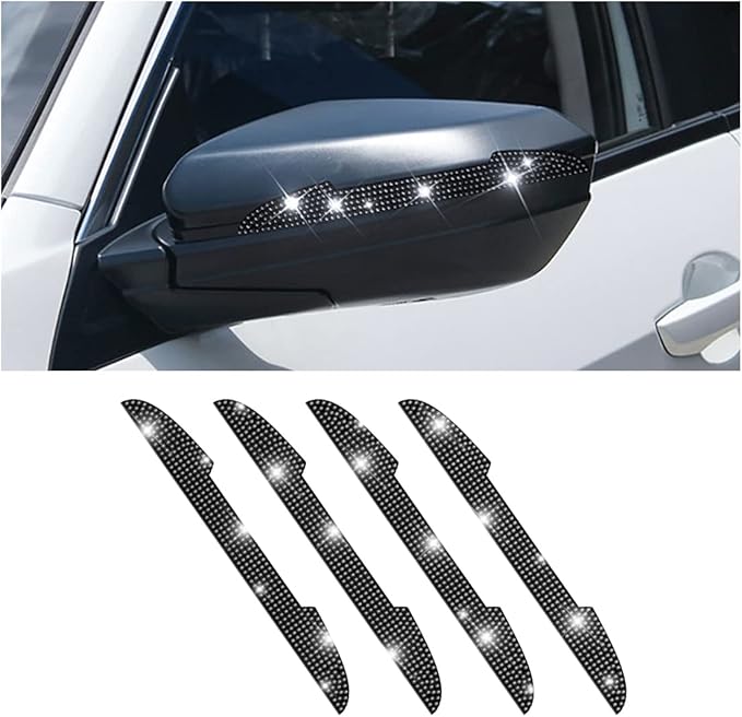 4 PCS Bling Rhinestone Car Door Handle Scratch Protector, Universal for All Cars, Vehicles, SUVs, Car Side Rearview Mirror, Car Door Edge Guard, Car Exterior Accessories for Women Men (Black)