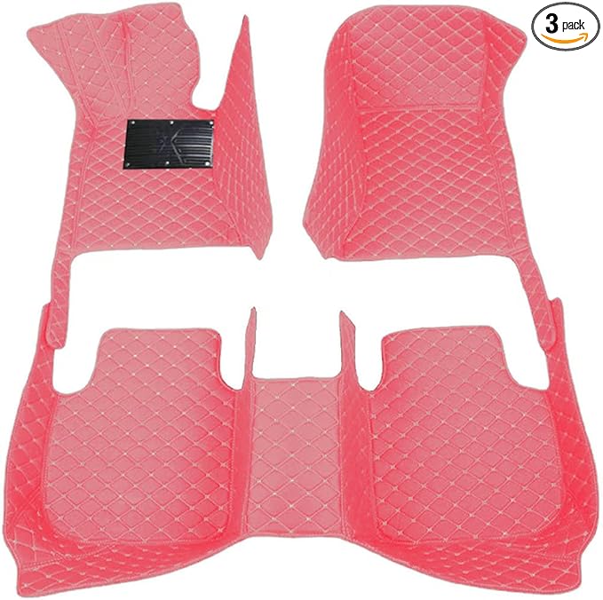 KaiLaiCarCustom Automotive Car Floor Mats for 99.99% Sedan SUV Sports Car Men Women Protection Full Coverage Pads Anti-Slip Leather Floor Lining (Pink Mat Beige Line, A - Diamond)