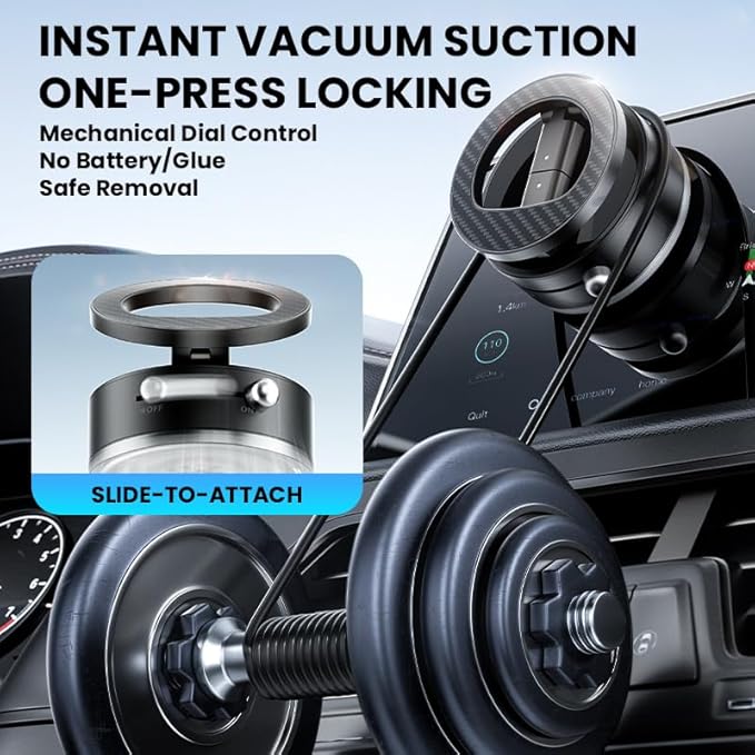 BISART Vacuum Magnetic Car Phone Holder – 360° Rotatable, Reinforced 96LBS Suction Cup Mount Compatible with MagSafe for iPhone & Android, Portable for Car, Gym & Mirror (A7-Silvery)