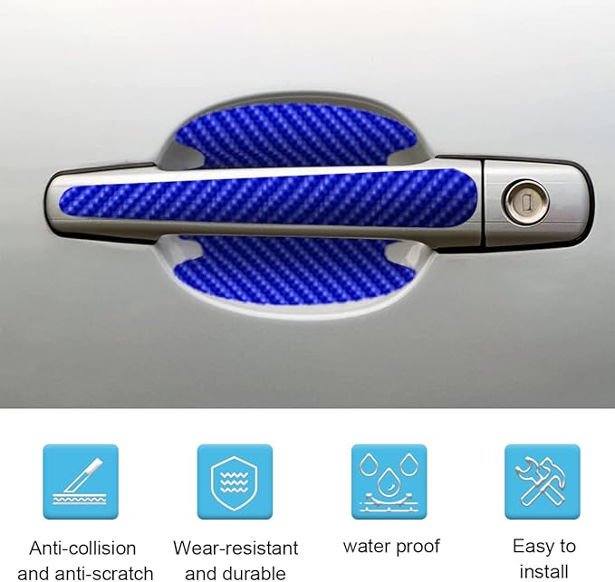 8PCS Car Door Handle Scratch Protectors, Carbon Fiber Car Door Handle Bowl Sticker, Universal Auto Doors Handles Paint Guard Cover, Doors Handles Cup Protective Film for Cars (Blue)