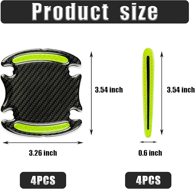 8Pcs Car Door Handle Protector Reflective Sticker,3D Carbon Fiber Universal Door Handle Scratch Protector Cover,Self-Adhesive & Non-Marking,Paint Guard Protective Films (Green)
