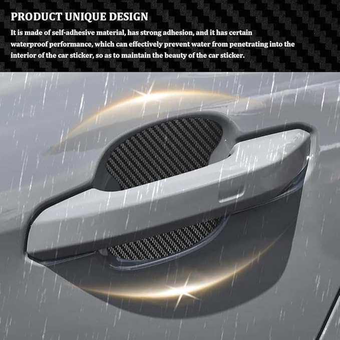 4PCS Car Door Handle Cup Scratch Protectors, Carbon Fiber Anti-Scratches Car Door Cup Protector, Universal Door Handle Protective Film, Car Door Handle Paint Cover Guard Pad for Most Car Handles