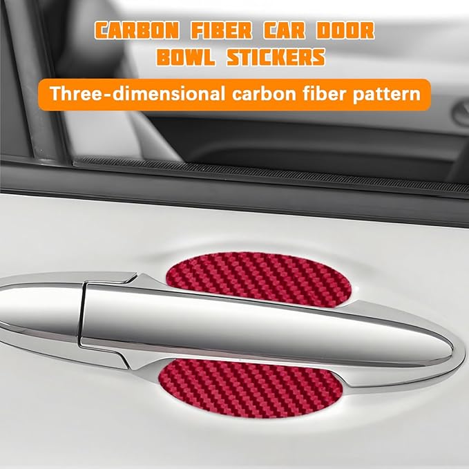 Car Door Handle Cup Protector, 4PCS Carbon Fiber Anti-Scratch Vehicle Door Handle Bowl Sticker, Self-Adhesive Automotive Paint Protective Film, Universal for SUV RV Truck (Wine Red)