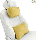 2PCS Car Pillow for Car Neck Pillow for Driving Seat Leather Neck Support Soft Cushion Back Support Head-Rests for Vehicle Sleeping with Elastic Adjustment Strap (Golden, Head and Lumbar)