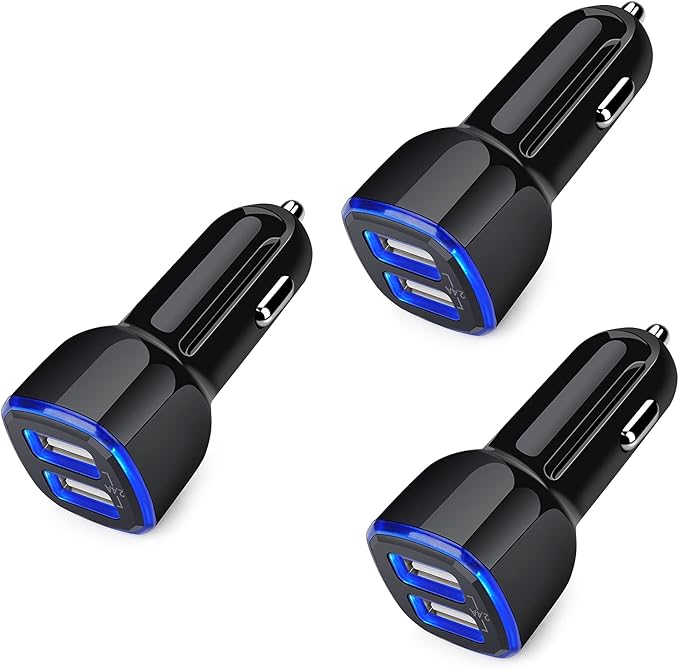Car Charger for iPhone, 3Pack 2.4A Dual Port Fast Charge Car Lighter USB Adapter Car Plug Charger for iPhone 16e 16 15 14 13 12 11 Pro Max SE XR XS X 8 7 6,Samsung S23 S22 S21 S20 S10 S9 S8 S7,Android