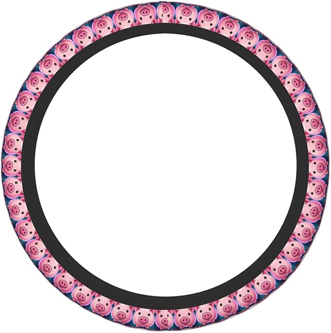 Pigs Faces Pattern Neoprene Steering Wheel Covers Women Men Car Accessories, Universal 15 Inch Fit Auto, Suvs, Truck