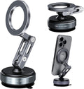 Vacuum Magnetic Car Phone Mount for MagSafe, 360° Adjustable Ball Joint, Strong Suction Cup Windshield Phone Holder with Aluminum Alloy Telescopic Arm