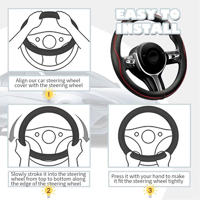 15 Inch Car Steering Wheel Cover,Breathable Leather Steering Wheel Cover Protector,Anti-Slip Universal Car 15 Inch Steerings Wheels Covers Cars Interior Accessories for Cars/SUVs