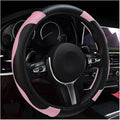 Car Steering Wheel Cover, 15 Inch Leather Breathable Auto Steering Wheel Protector, Comfortable Non-Slip Vehicle Steering Wheel Covers, Universal Interior Car Accessories (Black+Pink)