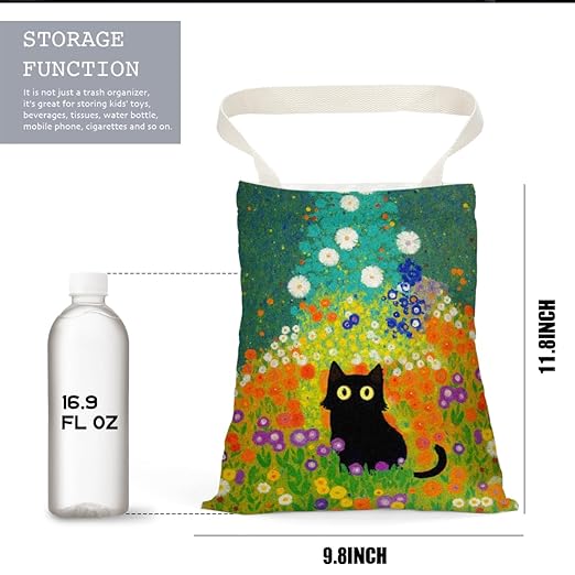 Pykfrhh Black Cat Car Trash Bag, Car Trash Bag Hanging, Waterproof Cars Back Seat Hanging Organizer and Storage Trash Bags for Vehicle Travelling Camping Aesthetic Monet Decor