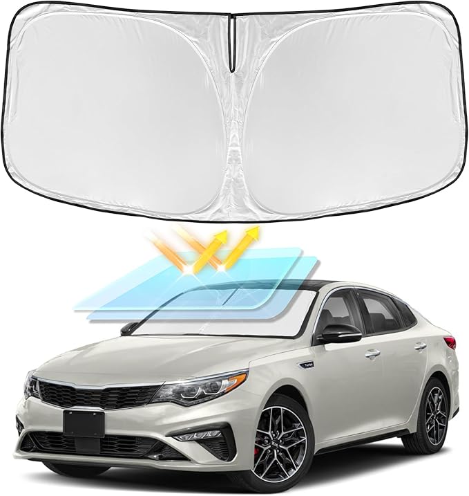 for KIA Optima 2016-2020 Windshield Sun Shade - 4 Layers Car Sunshades for Front Windows Shade Cover Custom Fit Optima Sun Visor 240T Retractable Shade Blocks UV Rays Car Accessories
