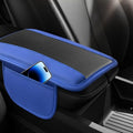 Car Center Console Cover, Carbon Fiber Leather Car Armrest Cover Protector, Auto Middle Console Support Pad with Side Storage, Universal Storage Box Cushion for Most Vehicle Interior (Blue)