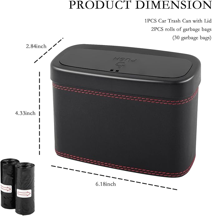 Car Trash Can with Lid,Leather Car Trash Bin with 30 Car Trash Bag,Hanging Leakproof Car Garbage Can,Multi-Purpose Car Organization for Women Car Accessories Fit Cars SUV RV (Big)