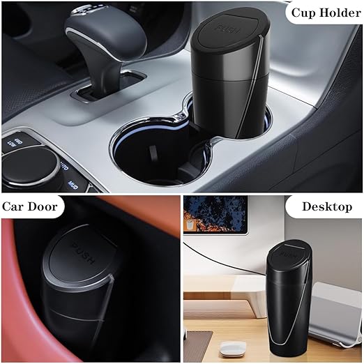 SGLRT Car Trash Can Bin with Lid - Car Garbage Can Cup Holder - Black Mini Leakproof Vehicle Trash Garbage Can Bin with 20pcs Trash Bags-Car Organizers and Storage for Front Back Seat Accessories