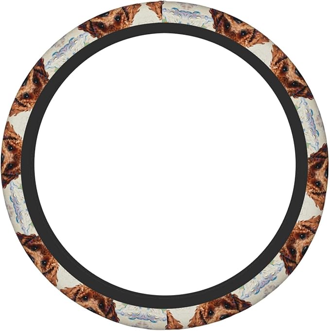 Multi-Color Poodle Dog Neoprene Steering Wheel Covers Women Men Car Accessories, Universal 15 Inch Fit Auto, Suvs, Truck
