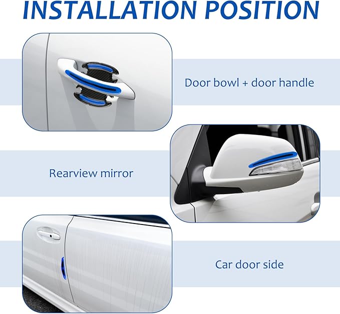 12 PCS Car Door Handle Scratch Protector, Door Handle Protectors for Vehicles, Easy Installation, Waterproof Self-Adhesive Decoration, Universal for Cars (Blue)