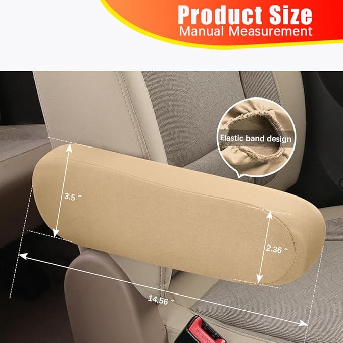 Smeyta 2PC Car Front Seat Armrest Covers,Universal Size Seat Arm Rest Cover,Flat Cloth Fabric Armrest Cover,Car Interior Accessories(Beige,1Pair)
