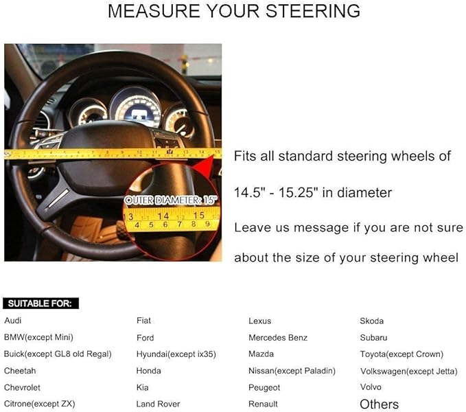 Premium Leather Steering Wheel Cover with Air Holes – Non-Slip Rubber Grip, Universal Fit for Cars (Black)
