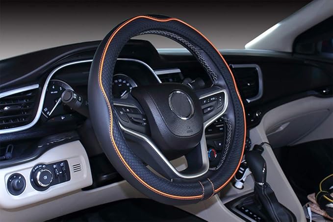 Mayco Bell Large Size Steering Wheel Cover Anti-Slip,Safety,Soft,Breathable,Durable,Full Surround,Comfortable Grip Microfiber Leather (15.5-16 inch, Black Orange)