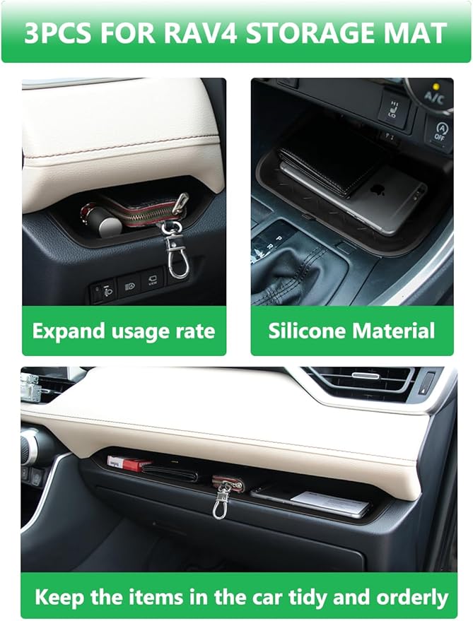 HZCZLO Organizer Tray Compatible with Toyota RAV4 2023 2022 2021 2020 2019 Accessories Passenger Storage Insert Mat,Storage Insert Mat Storage Organizer for Toyota RAV4 3Pcs