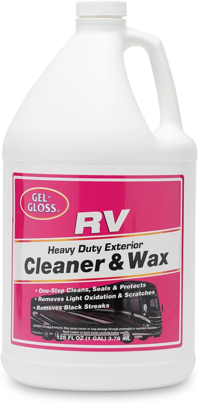 Gel Gloss RV Professional Grade One-Step Carnauba Cleaner Wax - Cleans, Protects & Enhances RVs - Restores Color & Shine - UV Inhibitors - Ideal for Scuff Marks - Use by Hand or Buffer - 1 Gallon