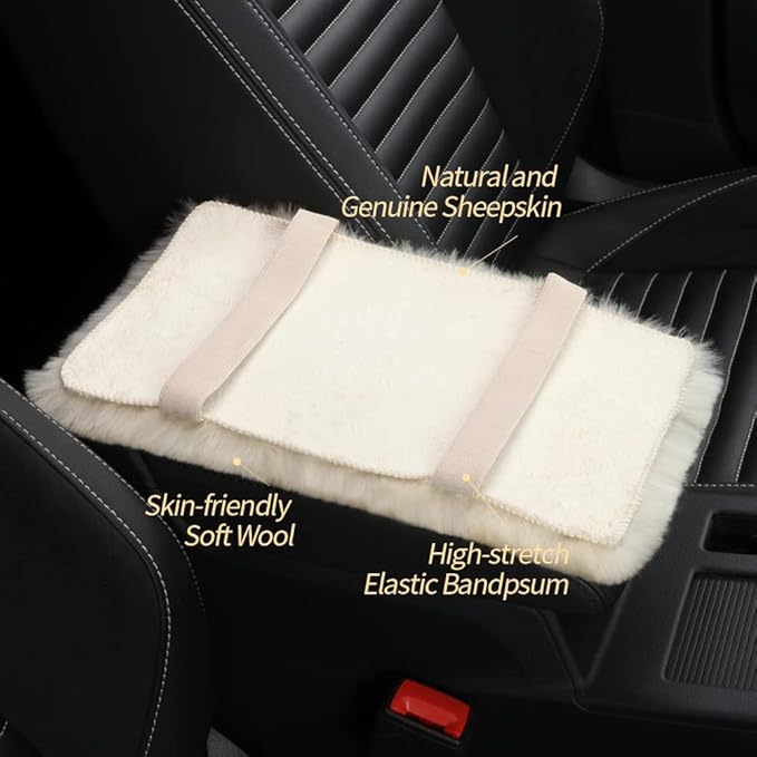 IRIWOOL Sheepskin Armrest Cover Auto Center Armrest Cover Car Soft Console Pad, Fluffy Wool Auto Center Console Cover for Most Car Arm Rest Decoration Protector 7 x 13 Inch (Shearling, Dark Gray)