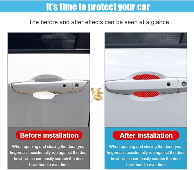 4PCS Car Door Handle Cup Scratch Protectors, Carbon Fiber Car Door Handle Bowl Sticker, Universal Auto Doors Handles Cup Paint Guard Cover Protective Film for Cars (Red-4PCS)