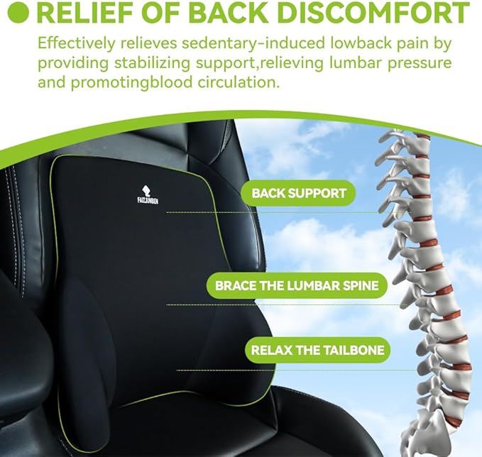 FAIZJUNBEN Lumbar Support Pillow, Memory Foam Cushion, Improve Posture and Relieve Low Back Pain, Lumbar Support for car Seats, Gaming Chairs, Office Chairs, wheelchairs
