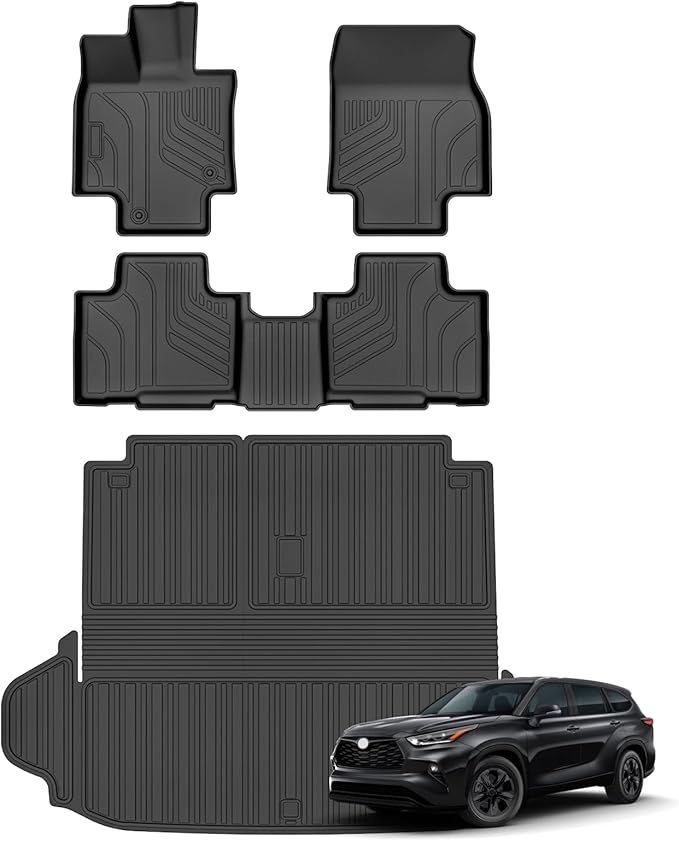 Floor Mats for Toyota Highlander 2020-2025 2026 7 Seats (NOT for Grand Highlander), All Weather Cargo Liner for Highlander Accessories Trunk Mat Back Seat Cover (Including Hybrid)