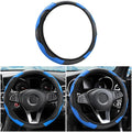 Car Steering Wheel Cover, Microfiber PU Leather Elastic Carbon Fiber Auto Steering Wheel Protector, 15 Inch Breathable Anti-Slip for Women Men, Car Interior Accessories for Most Cars (Black/Blue)